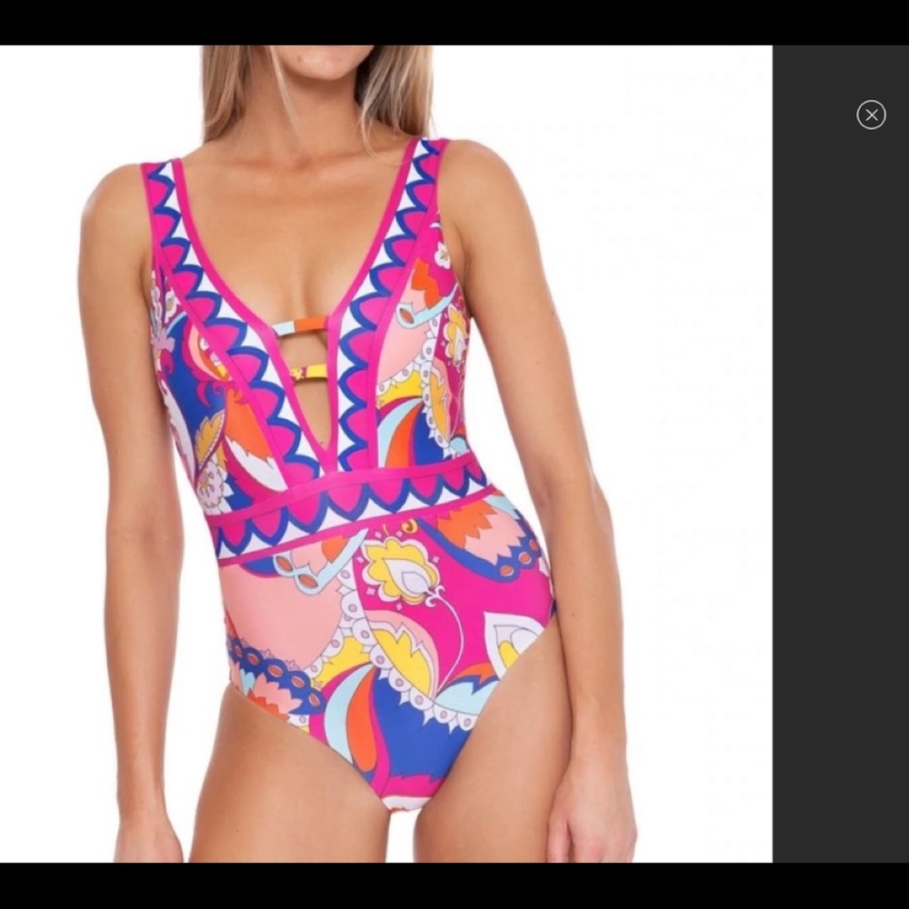 NWT Trina Turk Sevilla V Plunge Swimsuit 12 vibrant!